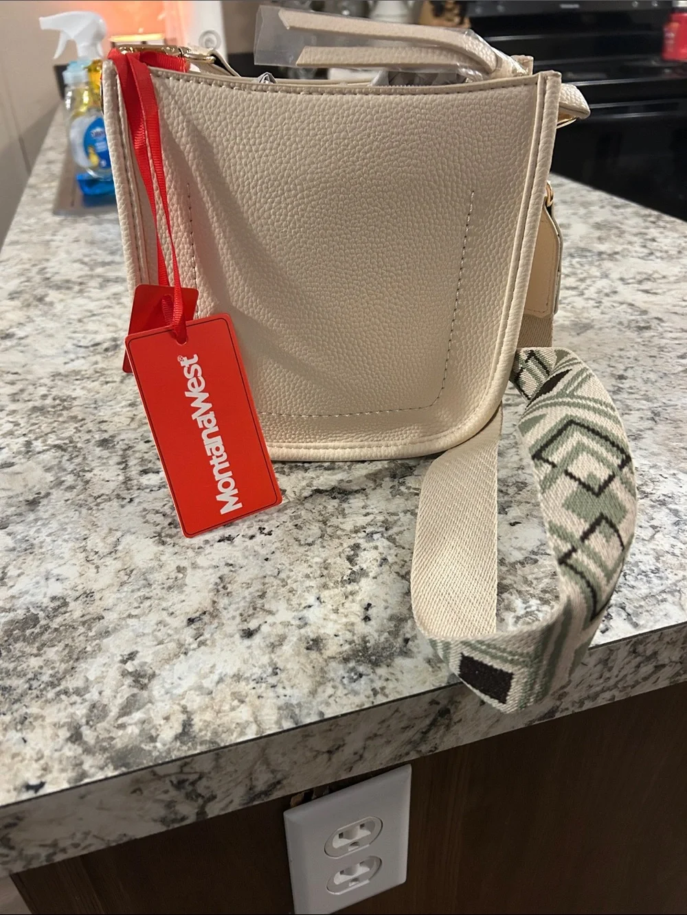 Montana West Cream Crossbody Messenger Bag with Patterned Strap
